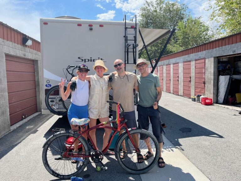 A group of burners with their RV and bikes at Linden Mini Storage