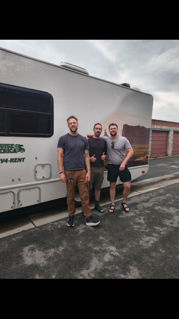 Three burners posing with their RV rental